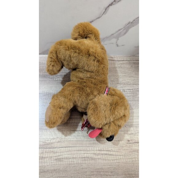 Gund Plush Dog Brown Stuffed Animal Plaid Bow Red Tongue 15”Labrador Retriever - Picture 4 of 8